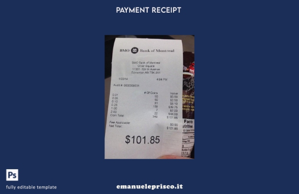 modello di ricevuta di pagamento bancario Canada Bmo in stile verificato